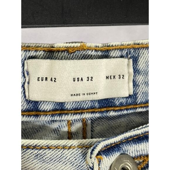 ZARA Men’s Light Blue Wash Denim Distressed Slim-Leg Button-Fly Jean SZ 32 - Picture 9 of 12